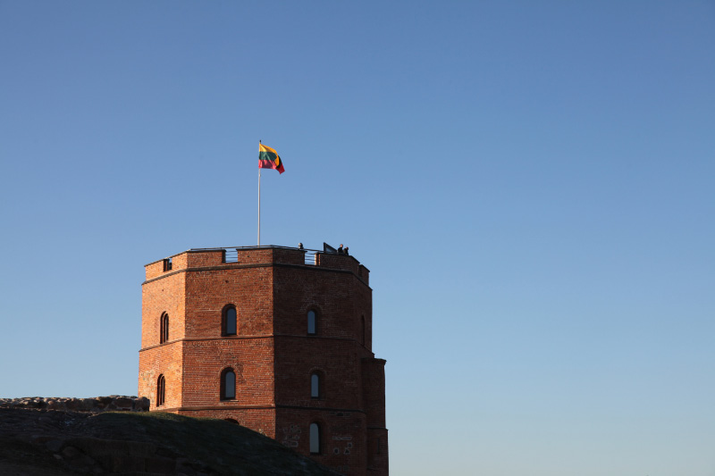 Gedimino pilies bokštas – Gediminas' Tower (completed 1409) atop the Upper Castle complex (built 9th through 15th centuries) in Vilnius